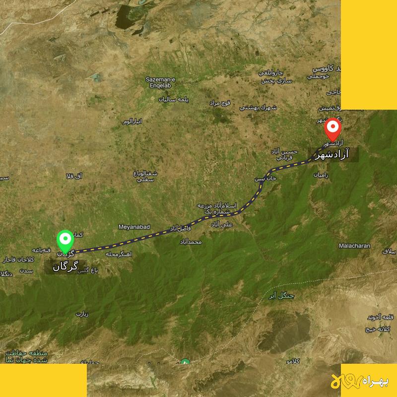 مسافت و فاصله آزادشهر - گلستان تا گرگان - دی ۱۴۰۳