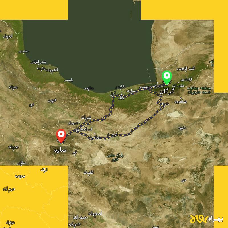 مسافت و فاصله ساوه تا گرگان از ۲ مسیر - مرداد ۱۴۰۳