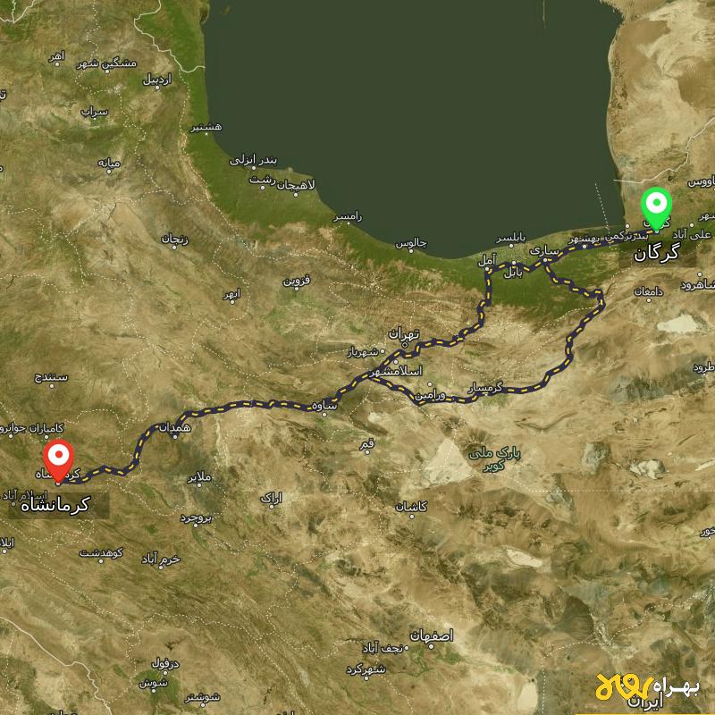 مسافت و فاصله کرمانشاه تا گرگان از ۲ مسیر - مهر ۱۴۰۳