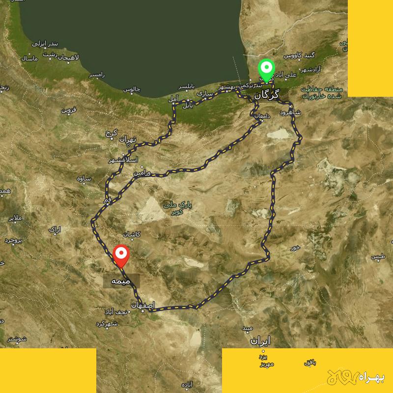 مسافت و فاصله میمه - اصفهان تا گرگان از ۳ مسیر - آذر ۱۴۰۳