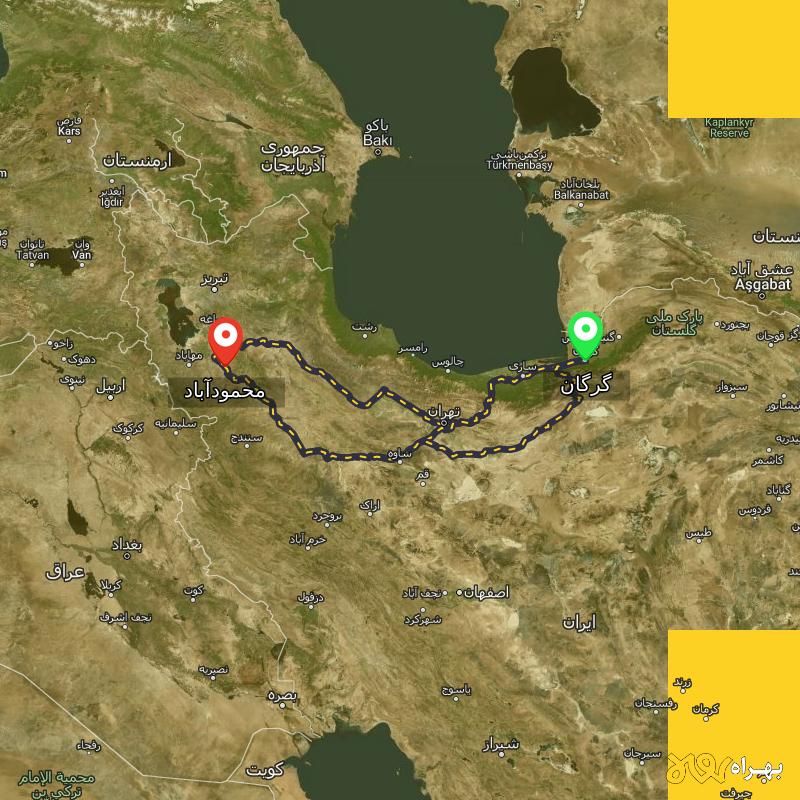 مسافت و فاصله محمودآباد - آذربایجان غربی تا گرگان از ۳ مسیر - مرداد ۱۴۰۳