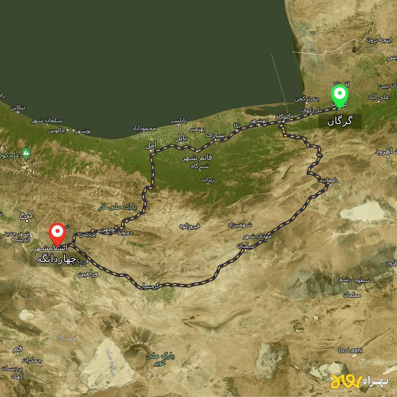 مسافت و فاصله چهاردانگه - تهران تا گرگان از ۲ مسیر - دی ۱۴۰۳