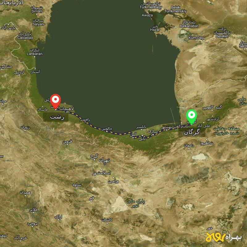 مسافت و فاصله رشت تا گرگان - مرداد ۱۴۰۳
