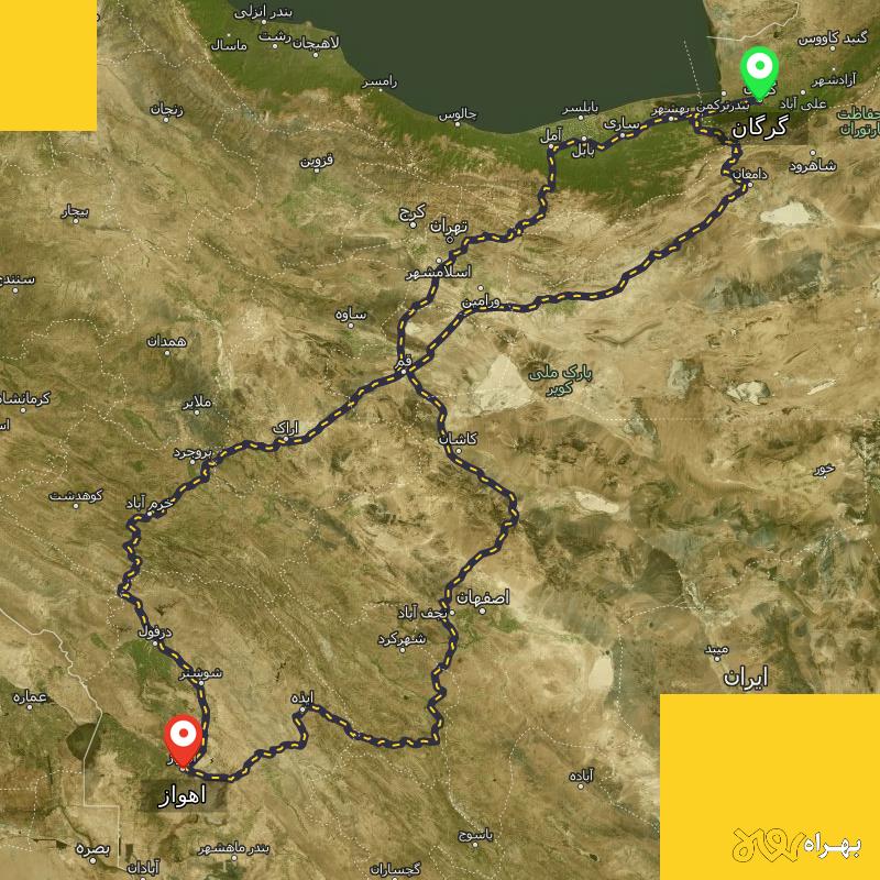 مسافت و فاصله اهواز تا گرگان از ۳ مسیر - مهر ۱۴۰۳