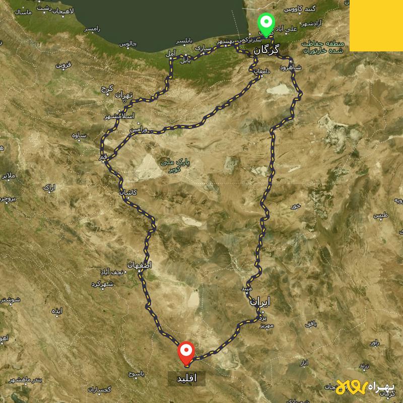 مسافت و فاصله اقلید - فارس تا گرگان از ۳ مسیر - دی ۱۴۰۳