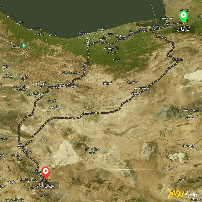 مسافت و فاصله نوش آباد - اصفهان تا گرگان از ۲ مسیر - مرداد ۱۴۰۳