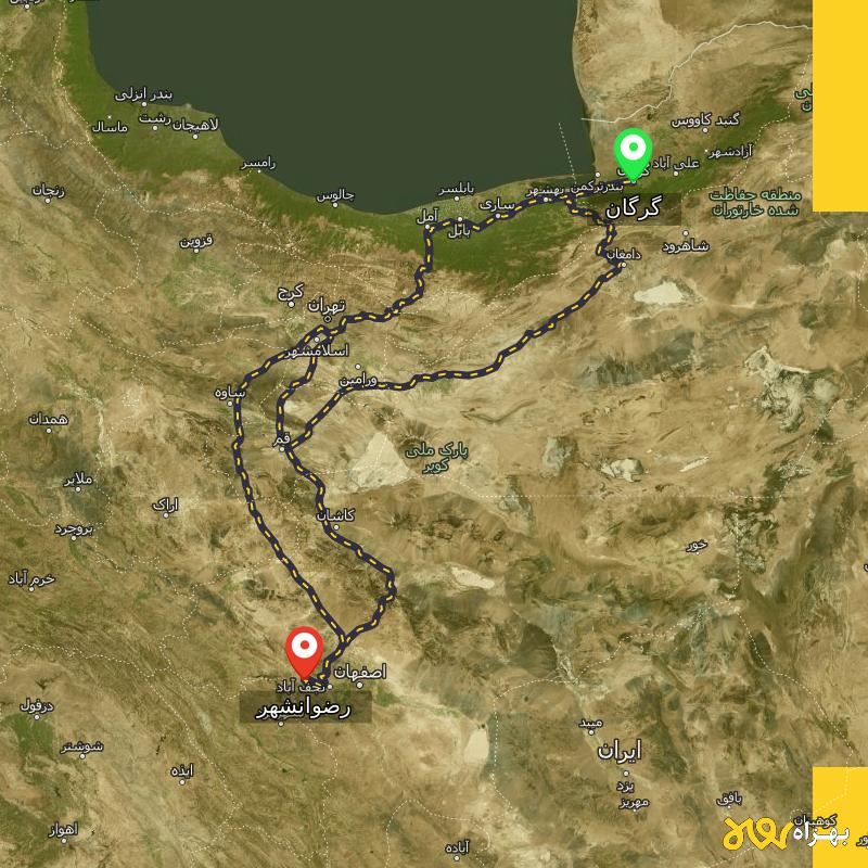 مسافت و فاصله رضوانشهر - اصفهان تا گرگان از ۳ مسیر - آبان ۱۴۰۳