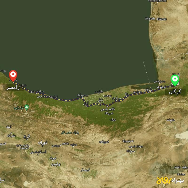 مسافت و فاصله رامسر - مازندران تا گرگان - مرداد ۱۴۰۳