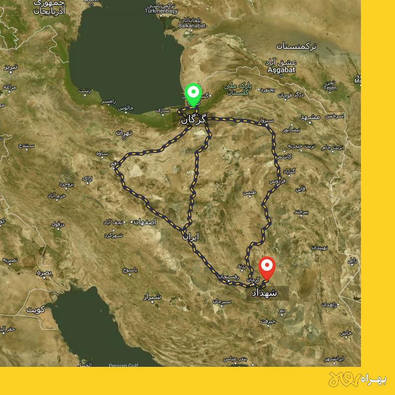 مسافت و فاصله شهداد - کرمان تا گرگان از ۳ مسیر - دی ۱۴۰۳