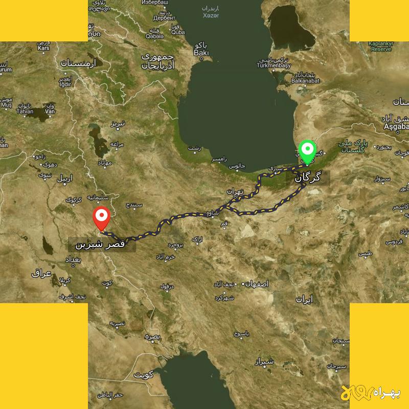 مسافت و فاصله قصر شیرین - کرمانشاه تا گرگان از ۲ مسیر - بهمن ۱۴۰۳