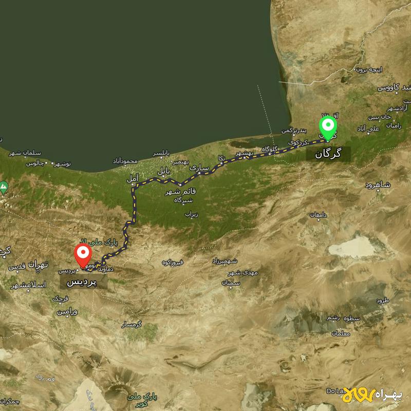 مسافت و فاصله پردیس - تهران تا گرگان - مهر ۱۴۰۳