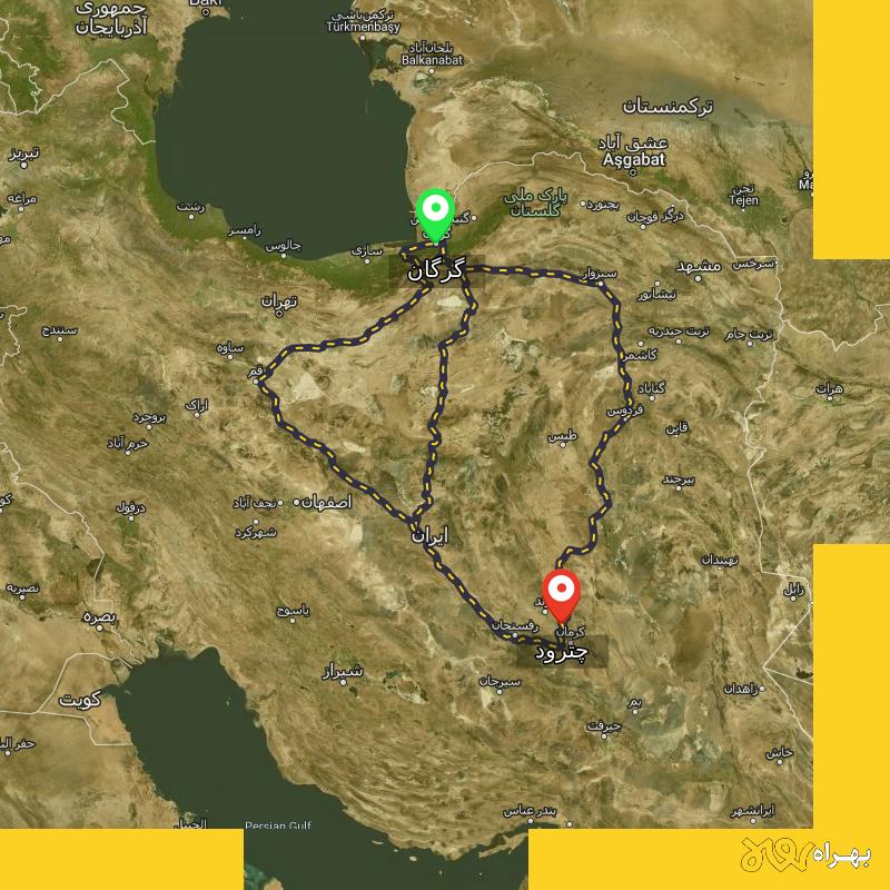 مسافت و فاصله چترود - کرمان تا گرگان از ۳ مسیر - آبان ۱۴۰۳
