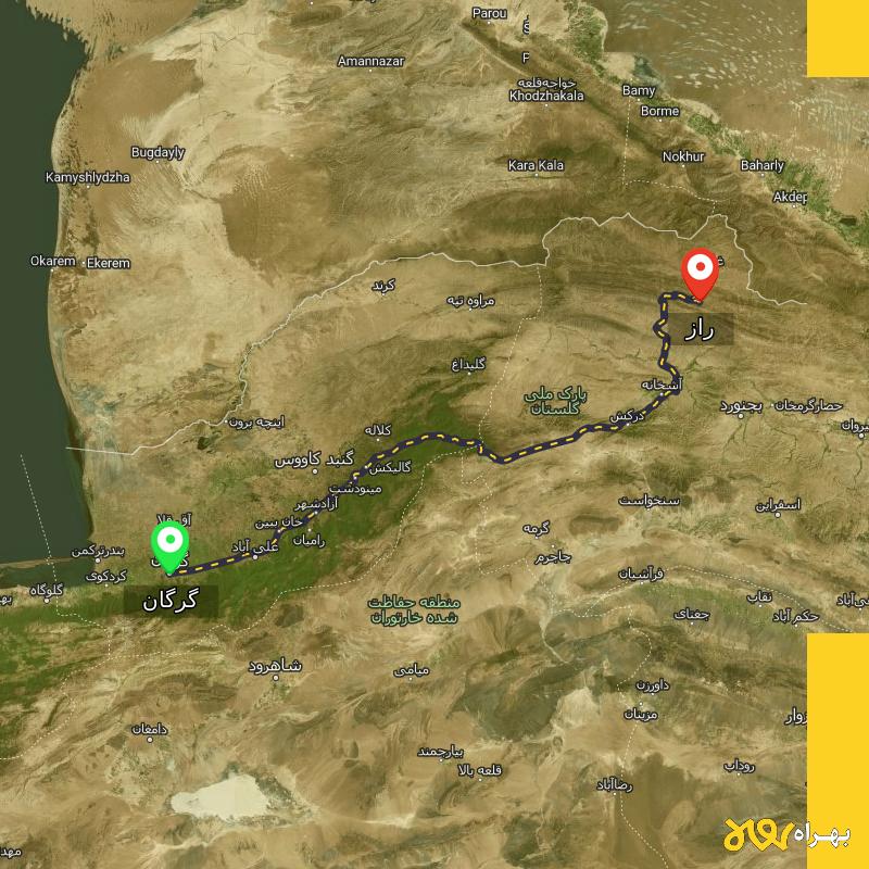 مسافت و فاصله راز - خراسان شمالی تا گرگان - آذر ۱۴۰۳
