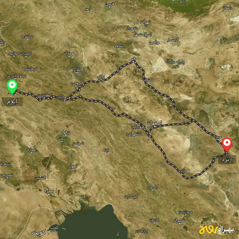 مسافت و فاصله یزد تا ایلام از ۳ مسیر - اردیبهشت ۱۴۰۳