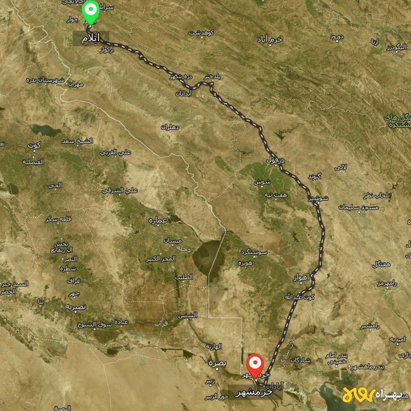 مسافت و فاصله خرمشهر - خوزستان تا ایلام - اردیبهشت ۱۴۰۳