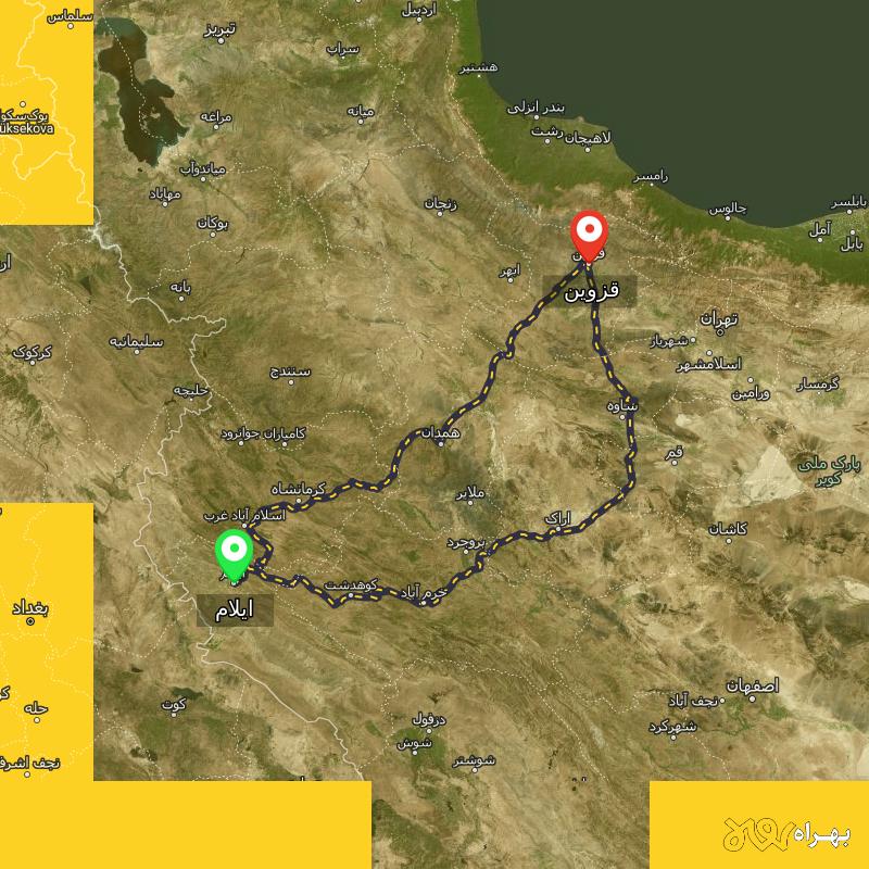 مسافت و فاصله قزوین تا ایلام از ۲ مسیر - اردیبهشت ۱۴۰۳