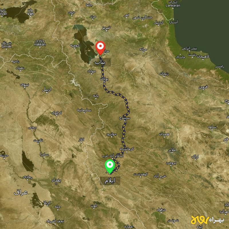 مسافت و فاصله بناب - آذربایجان شرقی تا ایلام - آبان ۱۴۰۳