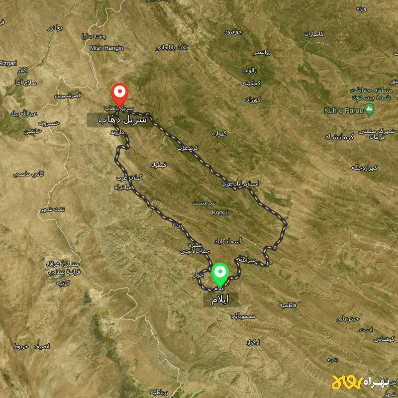 مسافت و فاصله سرپل ذهاب - کرمانشاه تا ایلام از ۲ مسیر - اردیبهشت ۱۴۰۳