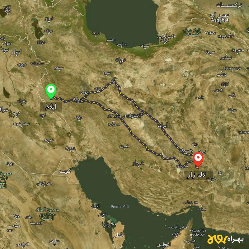 مسافت و فاصله لاله زار - کرمان تا ایلام از ۳ مسیر - مرداد ۱۴۰۳