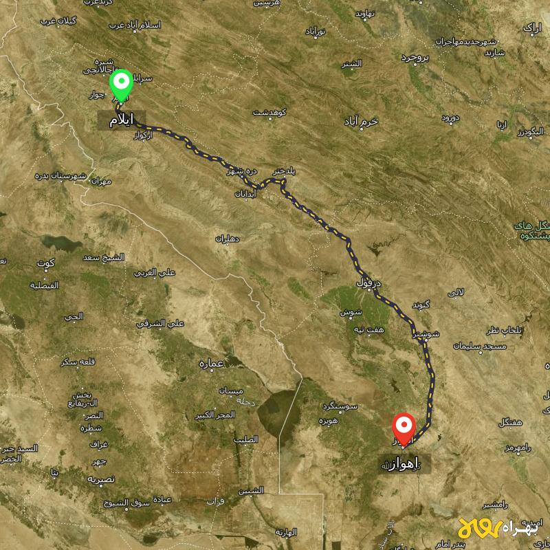 مسافت و فاصله اهواز تا ایلام - مرداد ۱۴۰۳