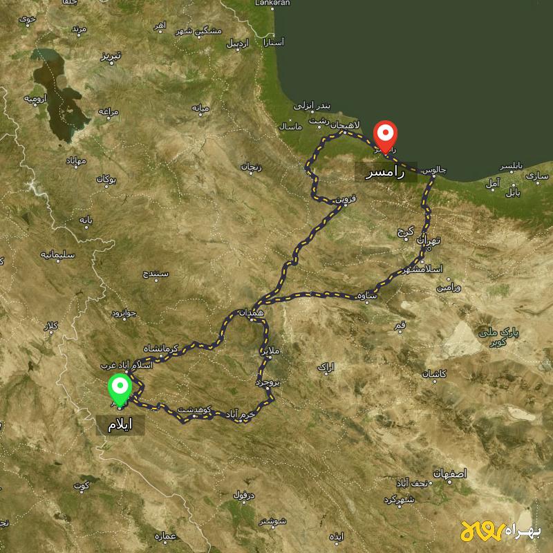 مسافت و فاصله رامسر - مازندران تا ایلام از ۳ مسیر - مرداد ۱۴۰۳
