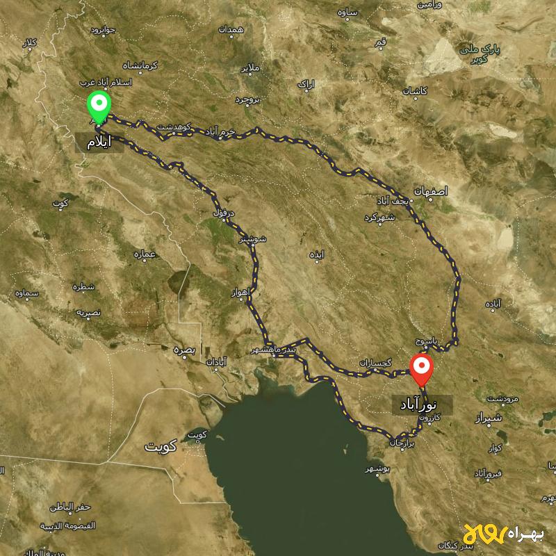مسافت و فاصله نورآباد - نورآباد ممسنی تا ایلام از ۳ مسیر - اردیبهشت ۱۴۰۳