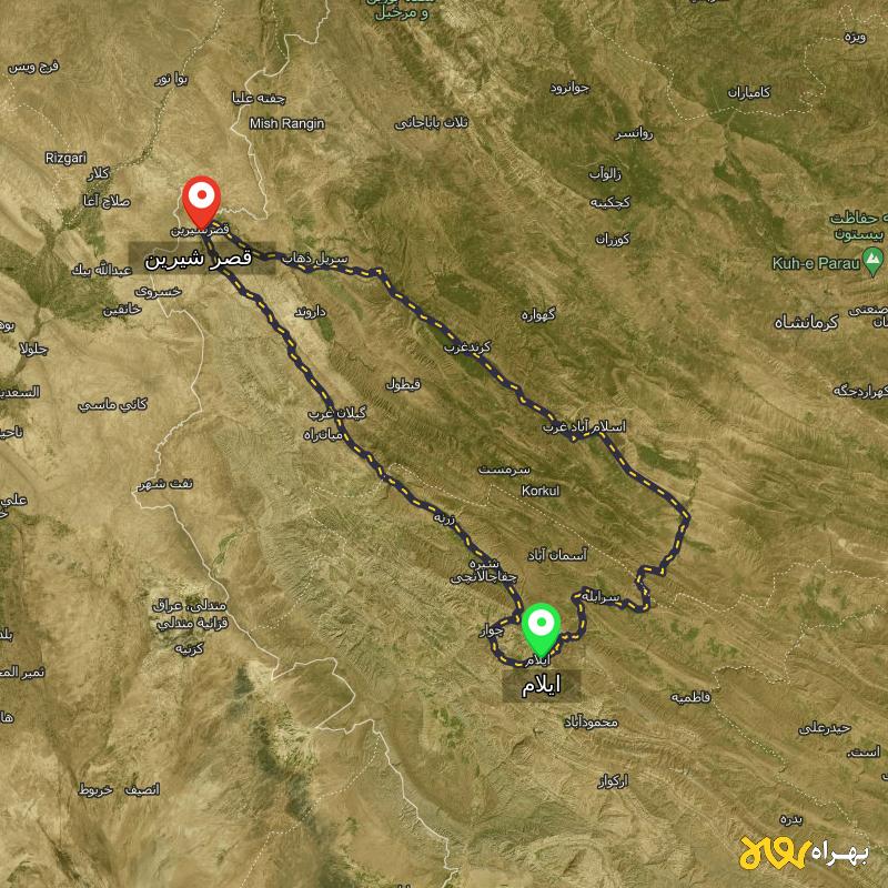 مسافت و فاصله قصر شیرین - کرمانشاه تا ایلام از ۲ مسیر - اردیبهشت ۱۴۰۳