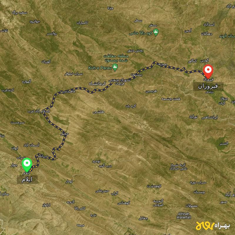 مسافت و فاصله فیروزان - همدان تا ایلام - مهر ۱۴۰۳