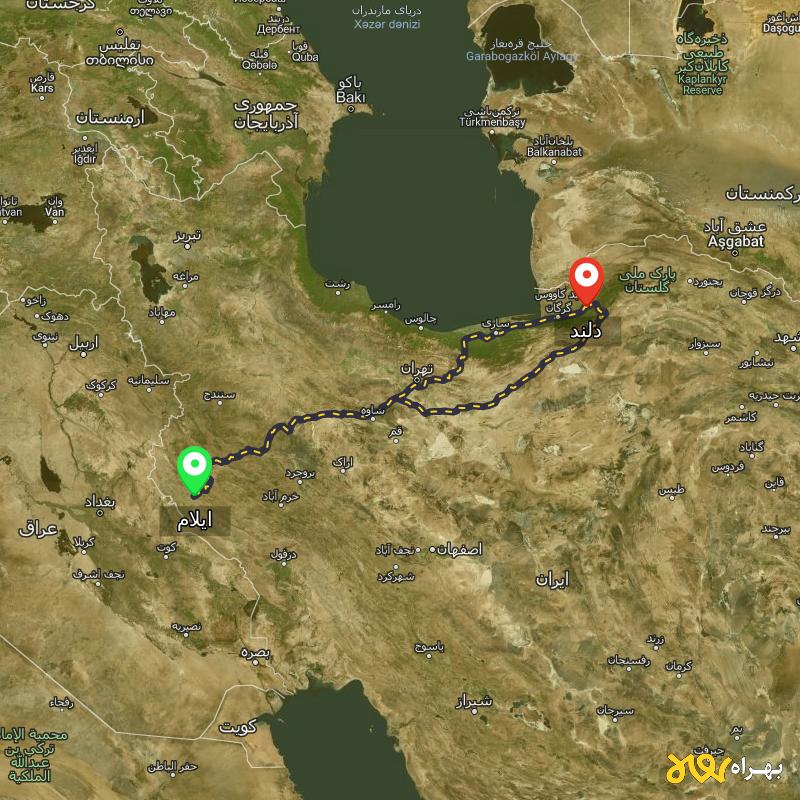 مسافت و فاصله دلند - گلستان تا ایلام از ۲ مسیر - دی ۱۴۰۳