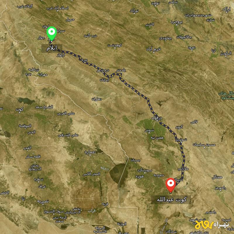 مسافت و فاصله کوت عبدالله - خوزستان تا ایلام - مهر ۱۴۰۳