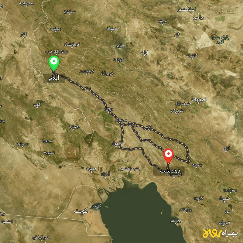 مسافت و فاصله دهدشت - کهگیلویه و بویر احمد تا ایلام از ۳ مسیر - مرداد ۱۴۰۳