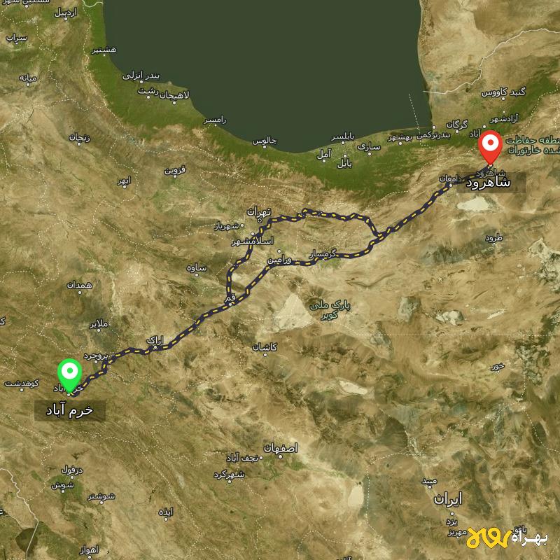مسافت و فاصله شاهرود تا خرم آباد از ۲ مسیر - اردیبهشت ۱۴۰۳