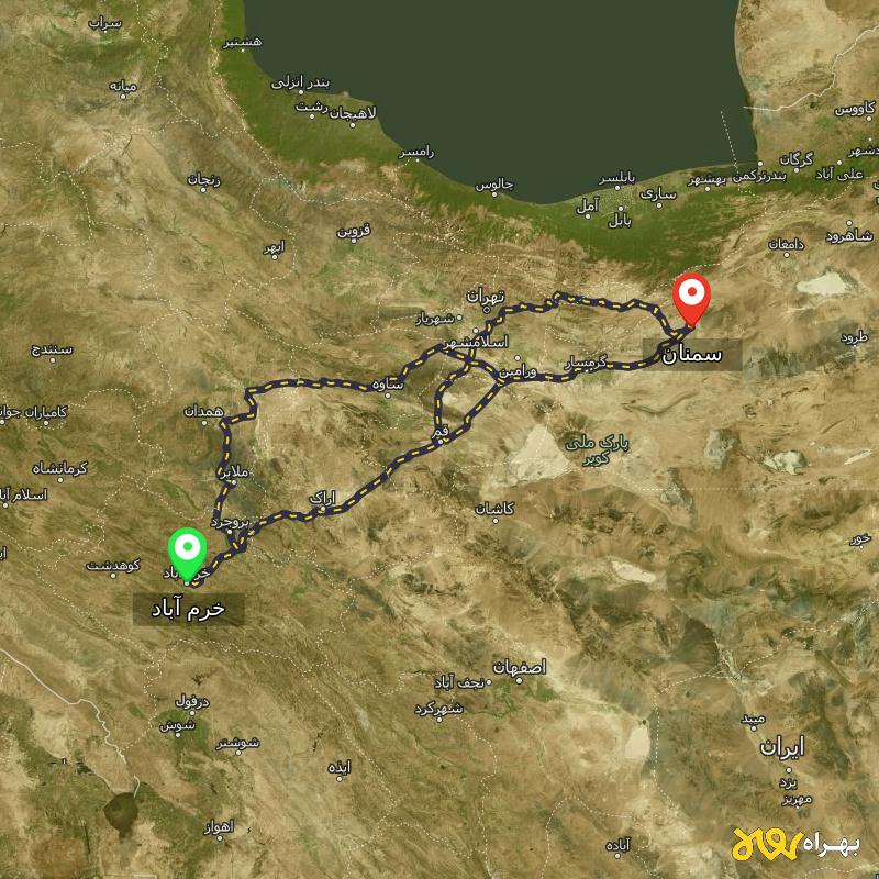 مسافت و فاصله سمنان تا خرم آباد از ۳ مسیر - اردیبهشت ۱۴۰۳