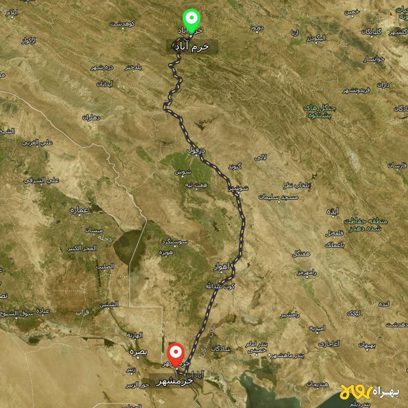 مسافت و فاصله خرمشهر - خوزستان تا خرم آباد - اردیبهشت ۱۴۰۳