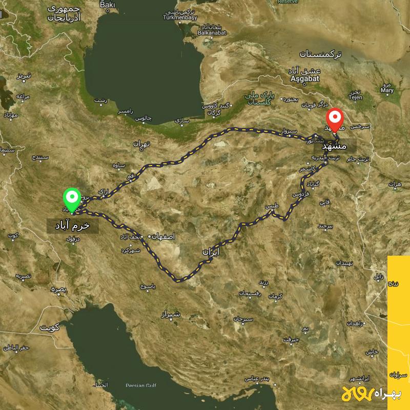 مسافت و فاصله مشهد تا خرم آباد از ۲ مسیر - اردیبهشت ۱۴۰۳