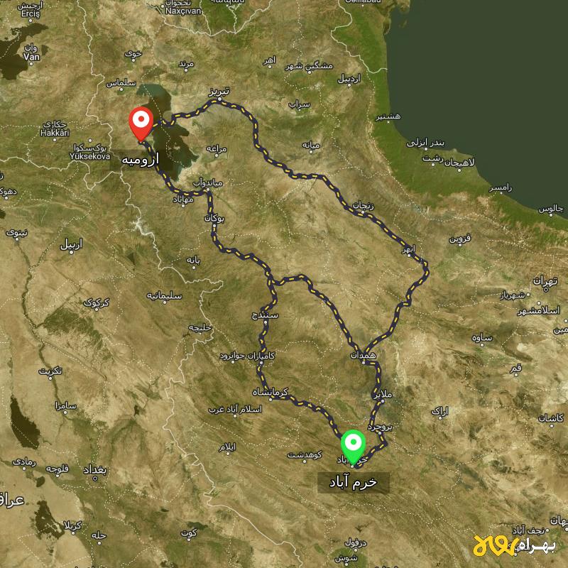 مسافت و فاصله ارومیه تا خرم آباد از ۳ مسیر - اردیبهشت ۱۴۰۳