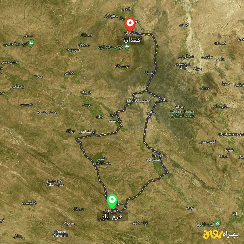 مسافت و فاصله همدان تا خرم آباد از 2 مسیر - مسیریاب بهراه