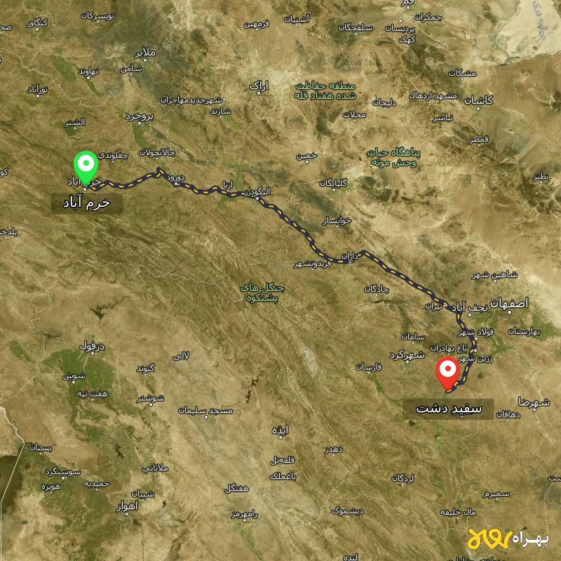 مسافت و فاصله سفید دشت - چهارمحال و بختیاری تا خرم آباد - آذر ۱۴۰۳