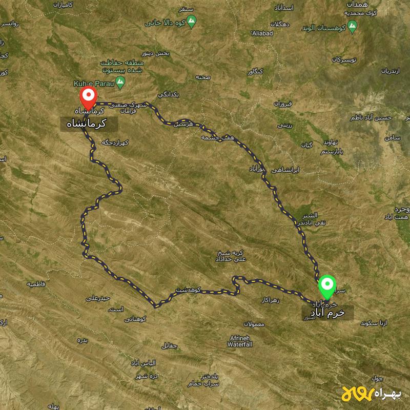مسافت و فاصله کرمانشاه تا خرم آباد از ۲ مسیر - مرداد ۱۴۰۳