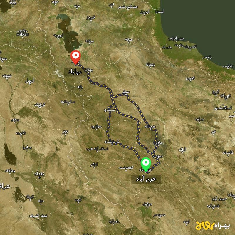مسافت و فاصله مهاباد - آذربایجان غربی تا خرم آباد از ۳ مسیر - دی ۱۴۰۳