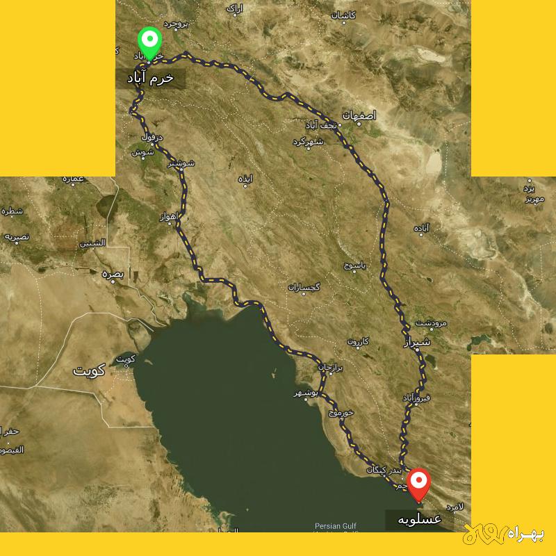 مسافت و فاصله عسلویه - بوشهر تا خرم آباد از 2 مسیر - مسیریاب بهراه