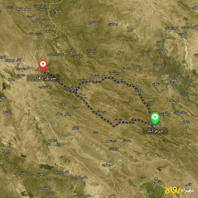 مسافت و فاصله سرپل ذهاب - کرمانشاه تا خرم آباد از ۲ مسیر - اردیبهشت ۱۴۰۳