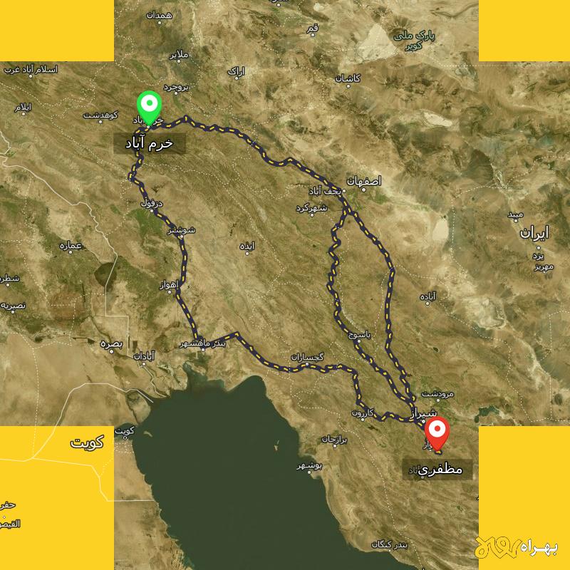 مسافت و فاصله مظفری - فارس تا خرم آباد از ۳ مسیر - مرداد ۱۴۰۳