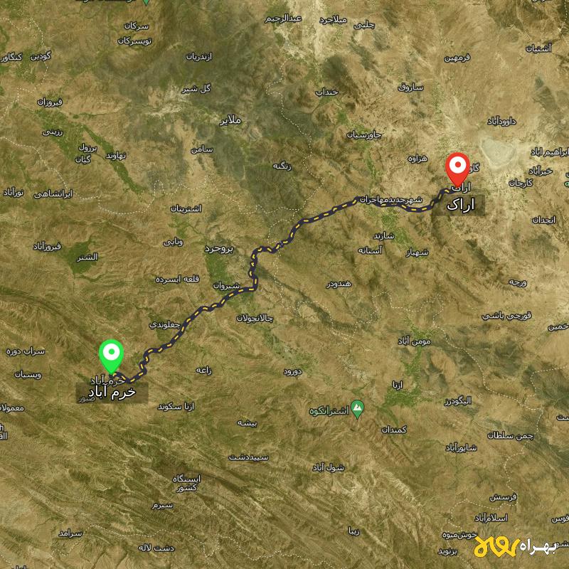 مسافت و فاصله اراک تا خرم آباد - مرداد ۱۴۰۳
