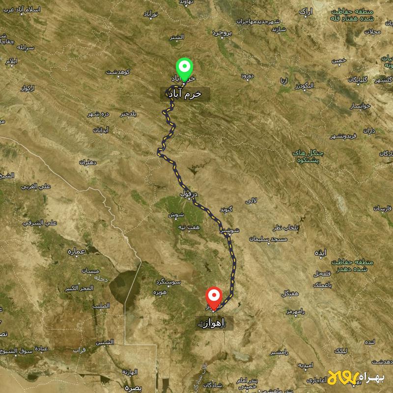 مسافت و فاصله اهواز تا خرم آباد - اردیبهشت ۱۴۰۳