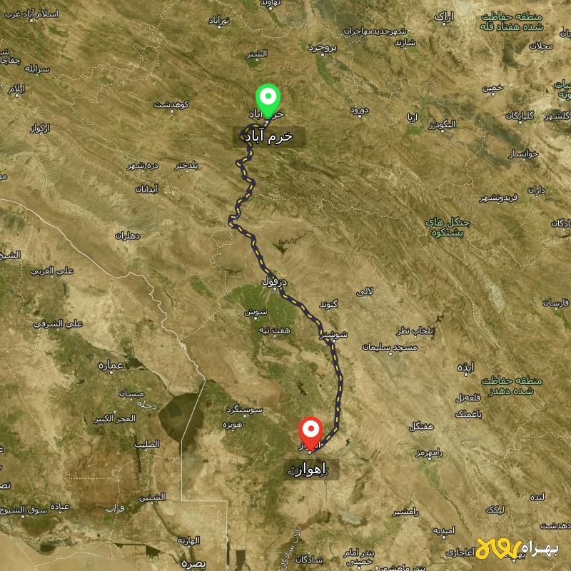 مسافت و فاصله اهواز تا خرم آباد - مهر ۱۴۰۳