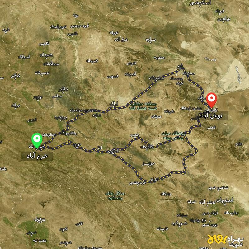 مسافت و فاصله نوش آباد - اصفهان تا خرم آباد از ۳ مسیر - مرداد ۱۴۰۳