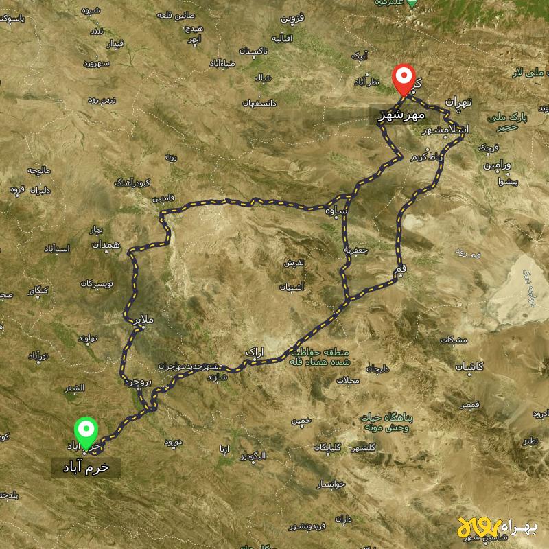 مسافت و فاصله مهرشهر - کرج تا خرم آباد از ۳ مسیر - اردیبهشت ۱۴۰۳