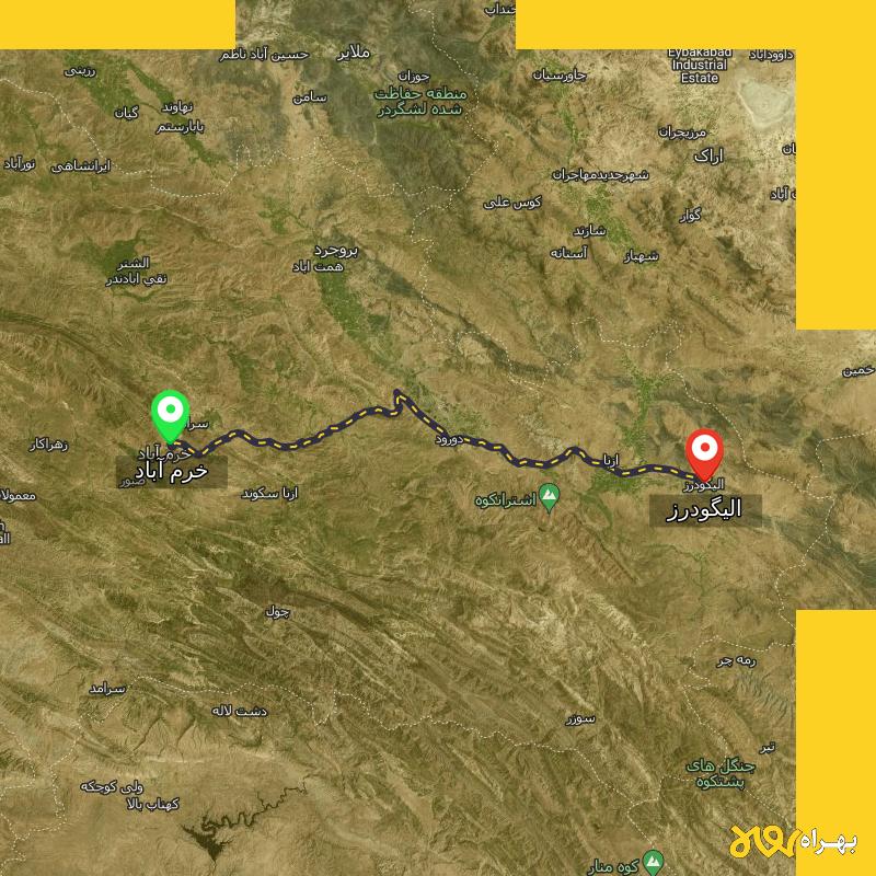 مسافت و فاصله الیگودرز - لرستان تا خرم آباد - اردیبهشت ۱۴۰۳