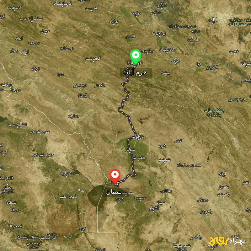 مسافت و فاصله بستان - خوزستان تا خرم آباد - اردیبهشت ۱۴۰۳